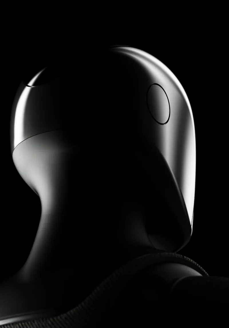 The MARK One head in profile, black glass on black